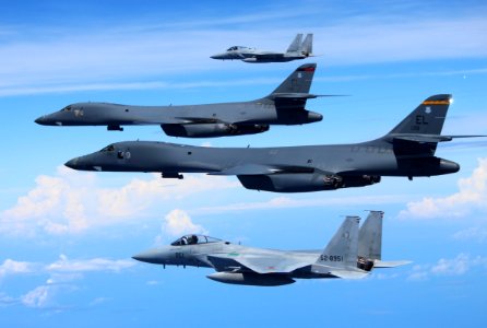 U.S. Air Force Rockwell B-1B "Lancers" integrate with JASDF for training mission