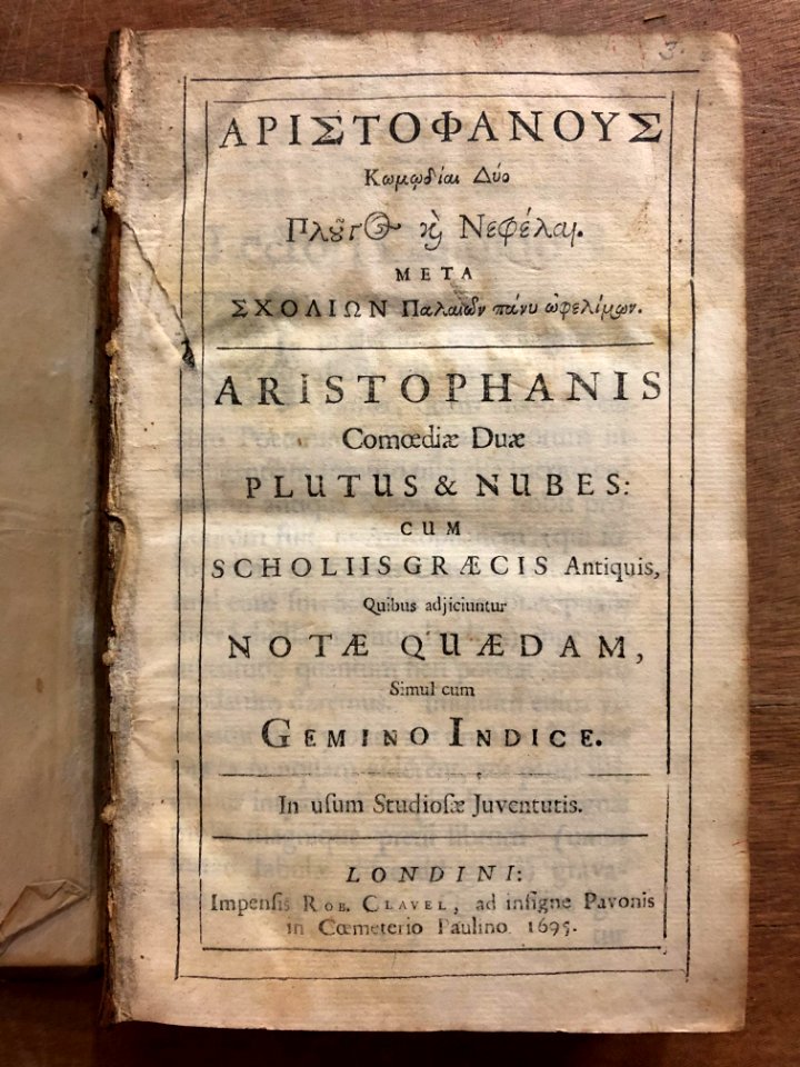 Aristophanis Comœdiæ Duæ Plutus & Nubes (1695)