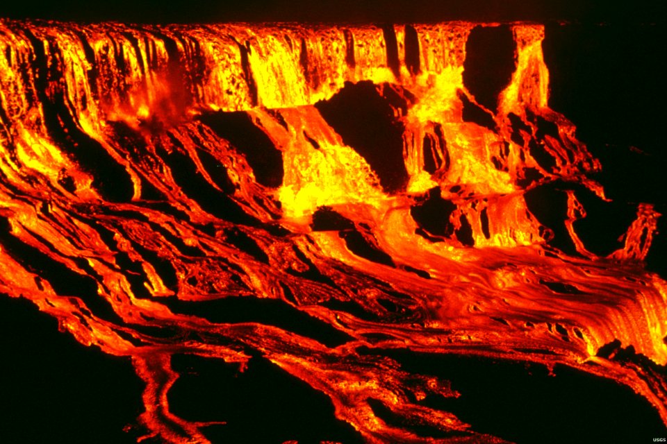 Lava falls (5 August 1969) (East Rift Zone, Kilauea Volcano, Hawaii Hotspot)
