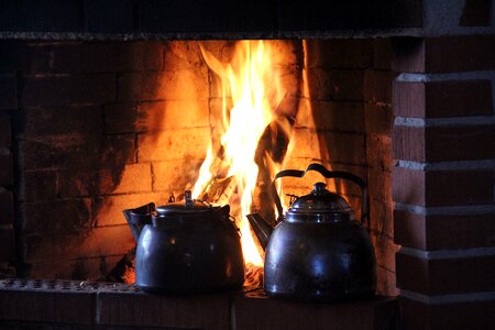 Fireplace hot coffee flames