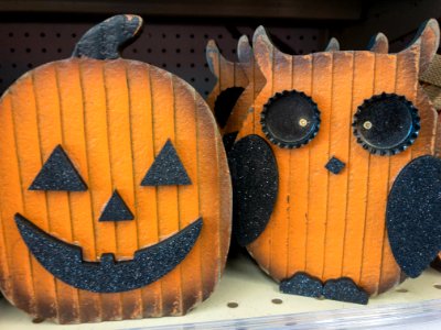 Orange pumpkin and owl Halloween Decorations photo