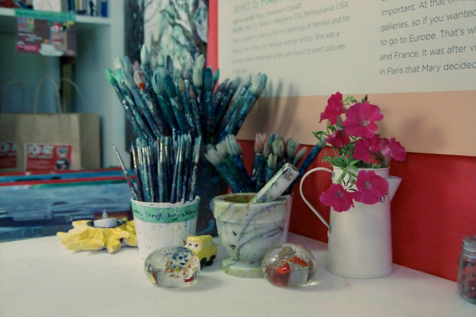 Paintbrushes on table