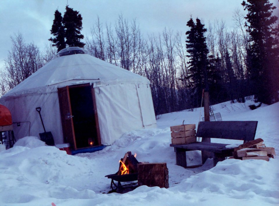 Yurt in Yukon evening, snowy
