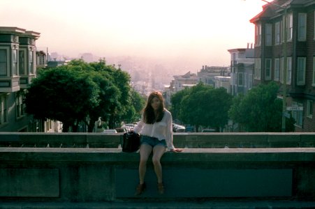 Girl sitting on ledge, Russian Hill photo