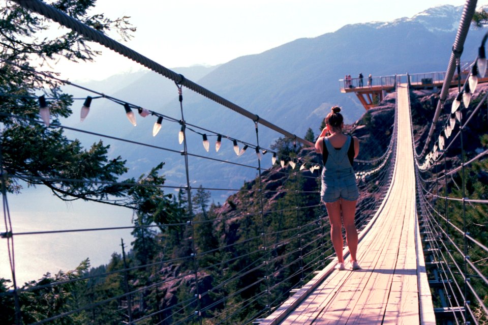 Taking photos on suspension bridge