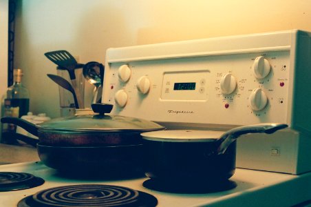 old stove with pots