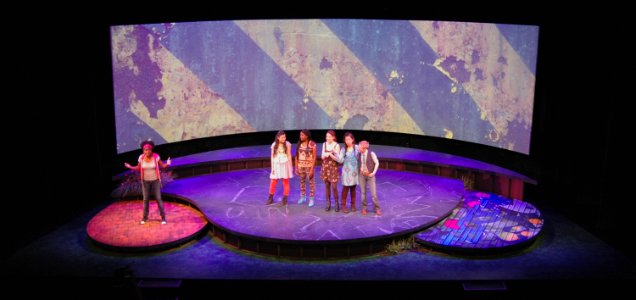 Emotional Creature -- painted platform, projections on screen