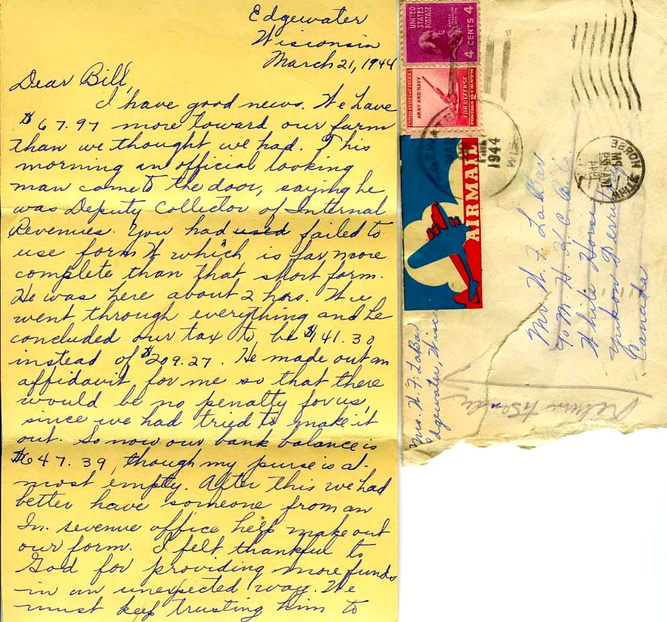 Letter from Helen to Bill in Yukon, 1944