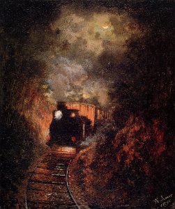 Steam Engine Coming Round the Bend into Goodwood Station by Isaac Walter Jenner (1896)