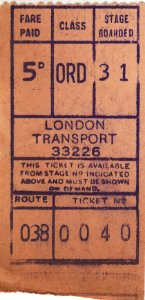 London Transport bus ticket (c.1956) photo