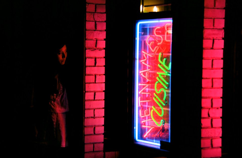 Vietnamese Restaurant Sign at Night