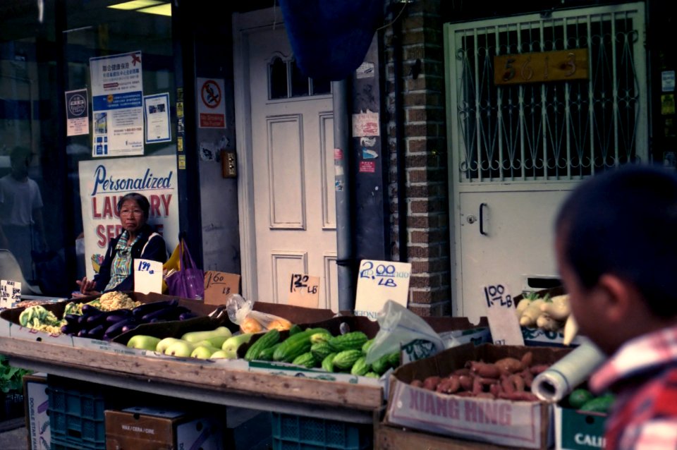 NYC Chinatown vegetable vendor on sidewalk