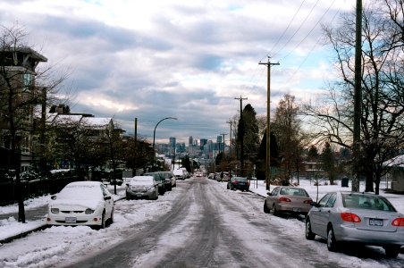 Snowy Street with City