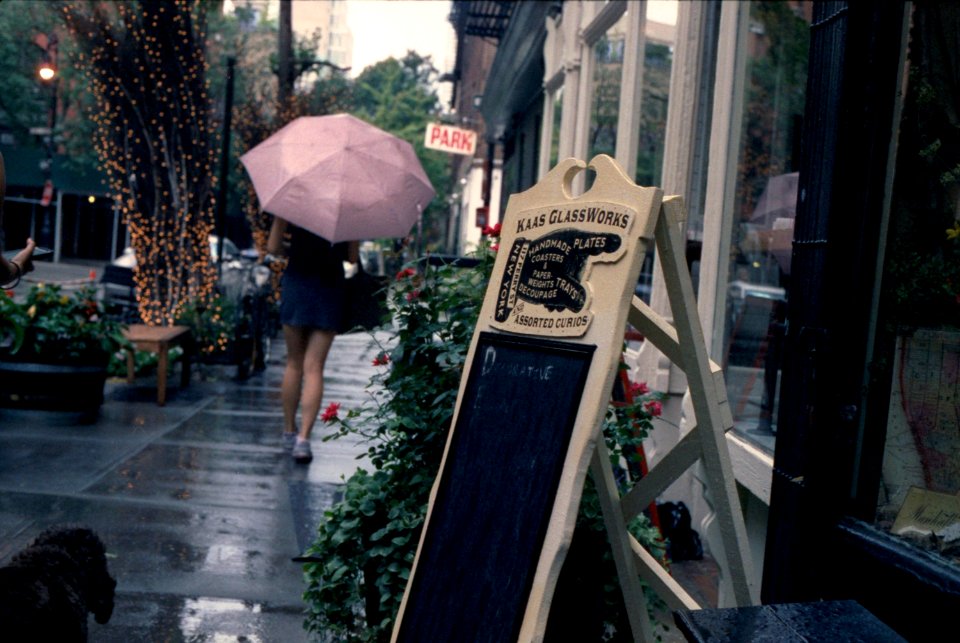 NYC umbrella girl in street