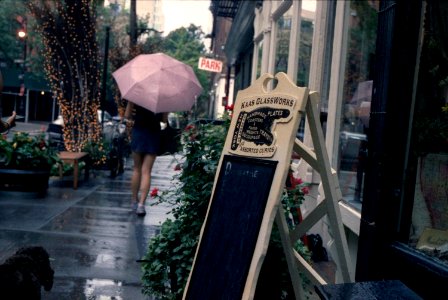 NYC umbrella girl in street photo