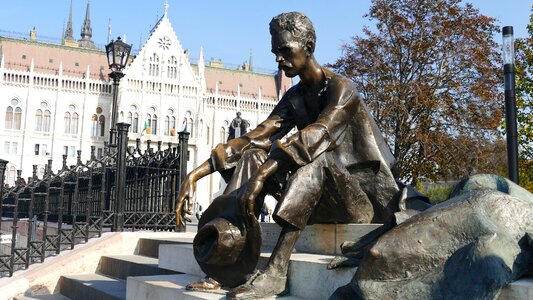 Attila józsef danube embankment sitting dtairs photo