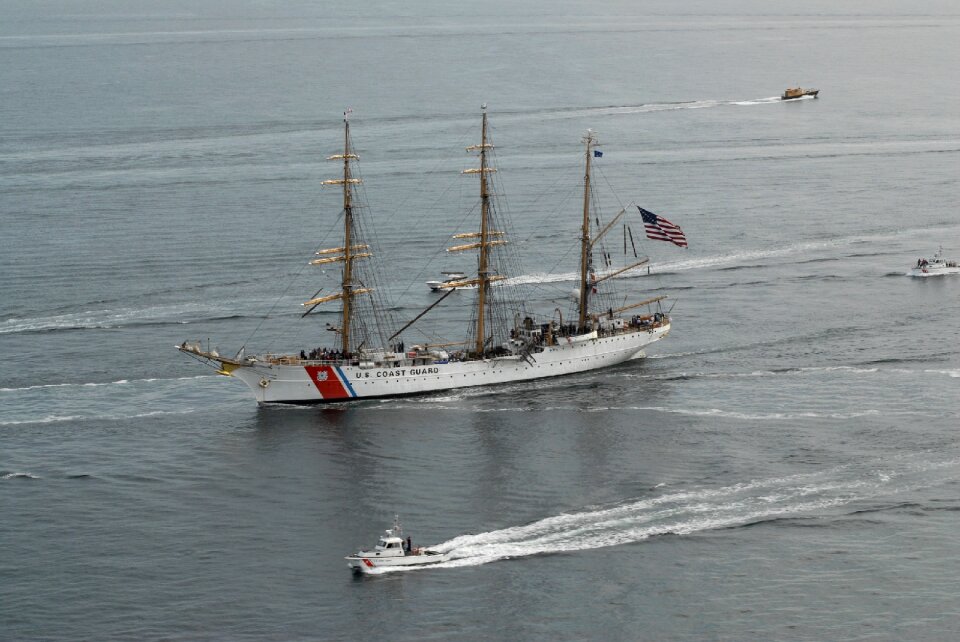Barque full sail water