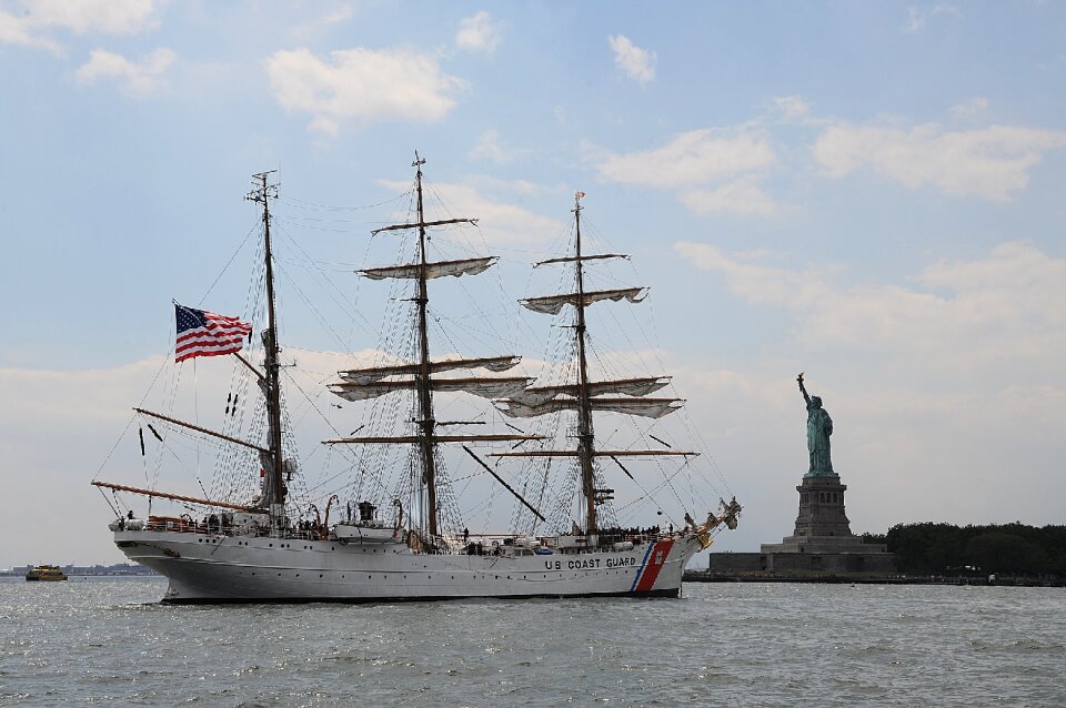 Barque full sail statue of liberty