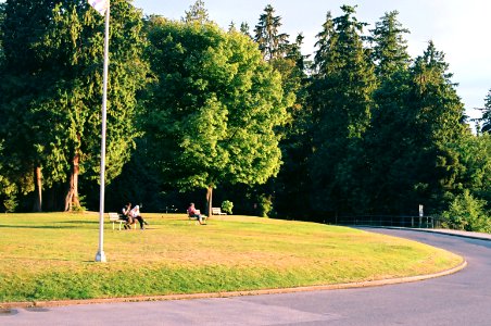 Stanley Park Sunset, People on Benches photo