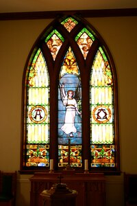 Church stained glass window photo