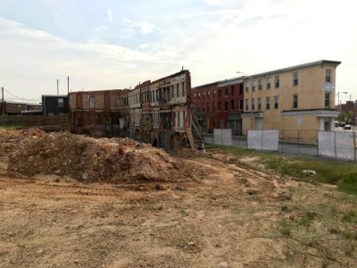 Stabilized facades of vacant rowhouses, 1200 block of N. Gay Street (west side), Baltimore, MD 21213 photo