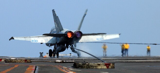 Arrested afterburners aircraft carrier