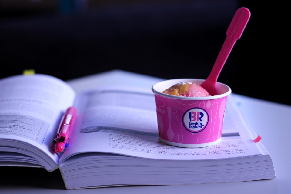 Studying pink baskin robbins
