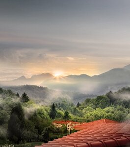 Villa landscape sunset