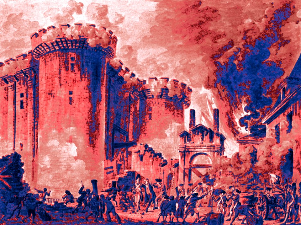 Color Manipulation Red Blue - Überlegungen Farbe Sanguine Blau - The Storming of the Bastille Pris de la Bastille Sturm auf die Bastille. (Houel 1789)