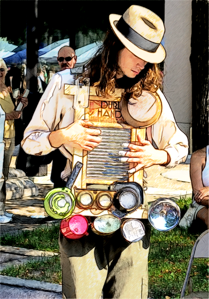 Washboard Busker, Farmers' Market in Madison at Wisconsin State Capitol, 9/20/08