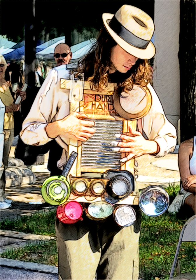 Washboard Busker, Farmers' Market in Madison at Wisconsin State Capitol, 9/20/08 photo