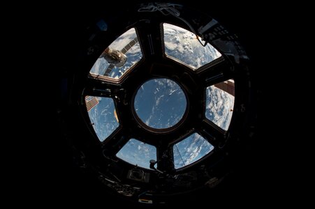 International space station lookout glass photo