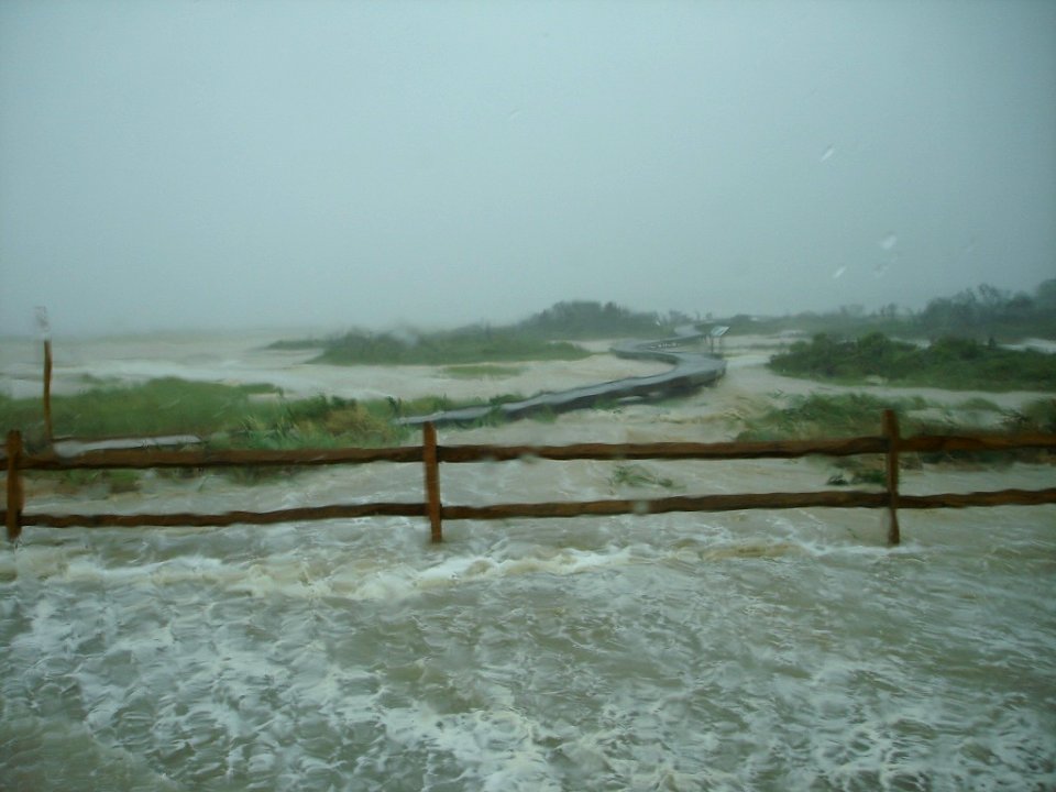Flooded boardwalk near Toms Cove Visitor Center