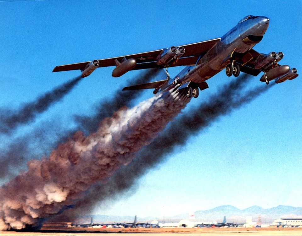 Boeing B-47B JATO rocket-assisted take off, 1954.