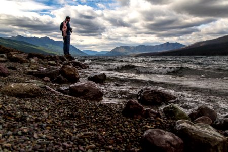 Tim Enjoying the View from the Lake McDonald Lodge Shore photo