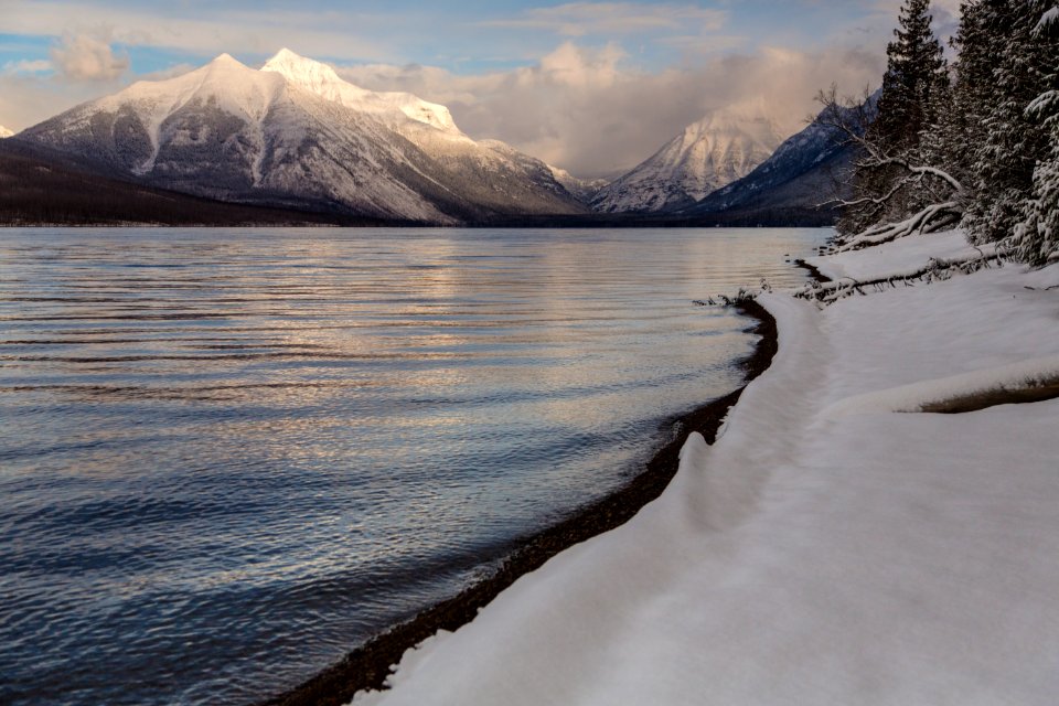 Snowy Shore of Lake McDonald