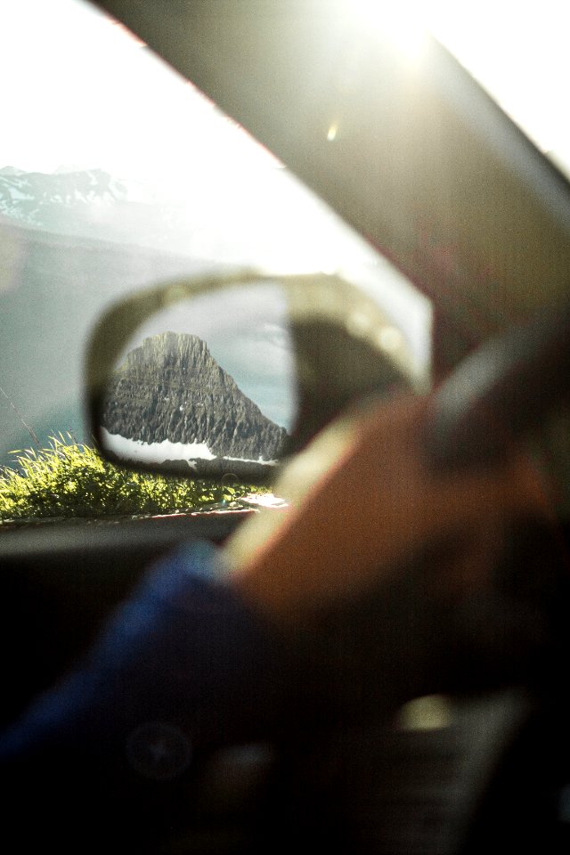 Driving Going-to-the-Sun Road at Sunset photo