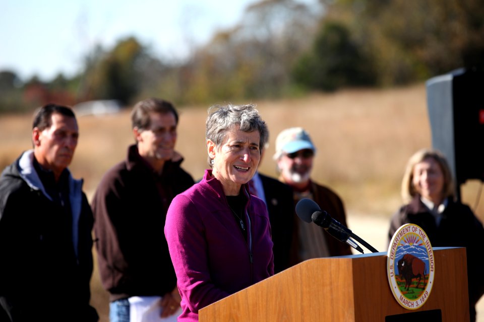 Secretary Sally Jewell speaking at Edwin B. Forsythe National Wildlife Refuge