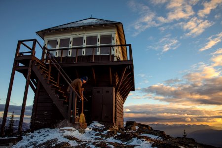 Clearing Snow from Mount Brown Lookout photo