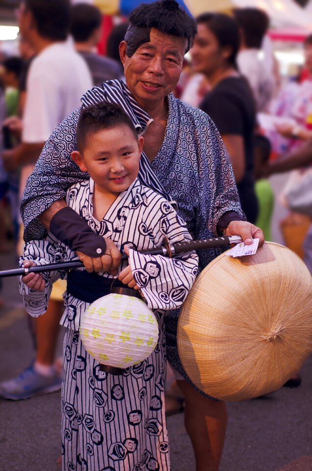 Japanese samurai costume grandfather grandson