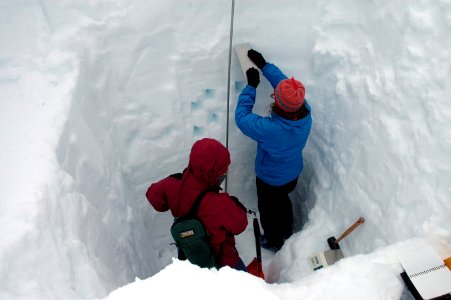 Recording data from a Sperry Glacier snow pit photo