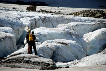 Scientists measuring the terminus of Grinnell Glacier photo