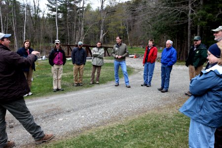 Chris Smith from USFWS Partners program with Dan Ashe and group at partner restoration site in Rochester, Vermont