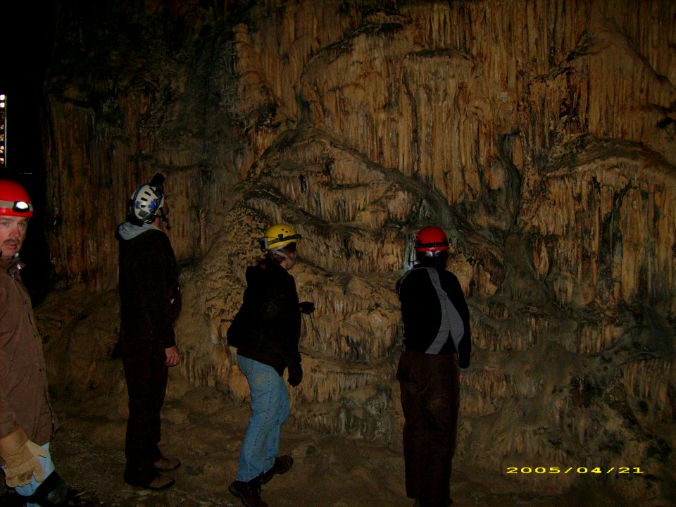 Biologist viewing formation at Madison Saltpeter Cave
