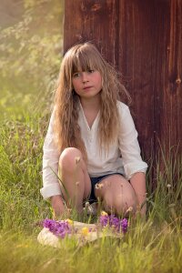 Girl blond long hair photo