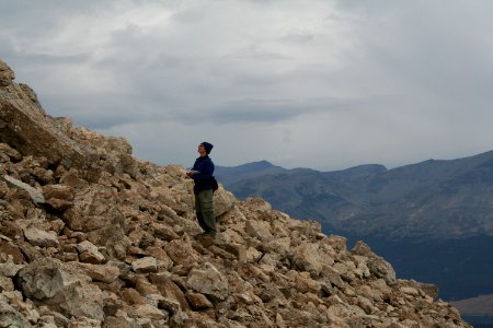 Scanning a talus slope for signs of pikas (Citizen Science) photo