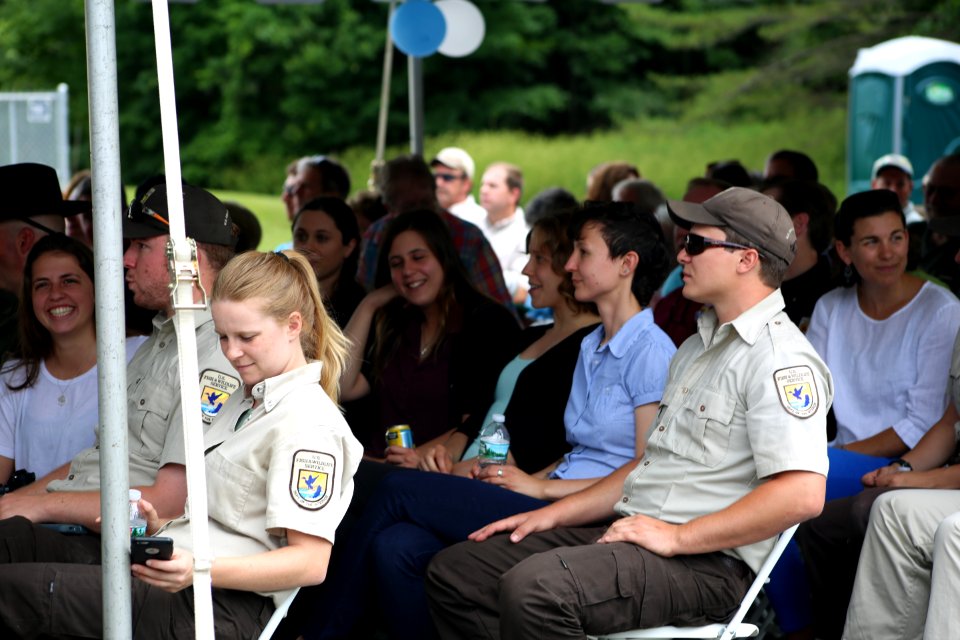 Guests and staff waiting for the reopening of White River National Fish Hatchery.