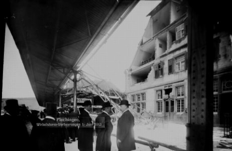 Der zerstörte Bahnhof in Plochingen nach dem Wirbelsturm vom 1. Juni 1913