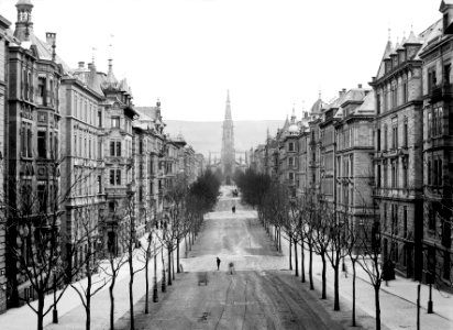 Stuttgart, Johannesstrasse mit Blick auf die Johanneskirche, 1905
