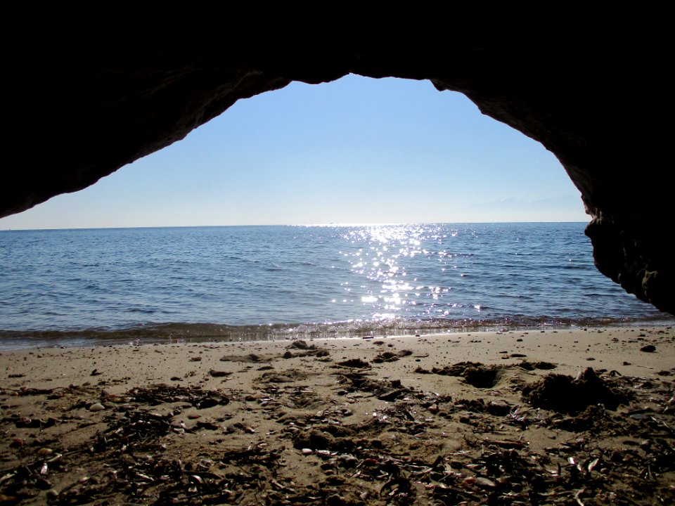 Cave in seashore. Tusla fortress, Thessaloniki, Greece